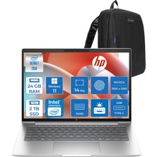Hp Probook 4 G1I Intel Ultra7 255U 24GB Ddr5 2tb SSD 14 Inch Intel® Grafik Gpu Wuxga (1920X1200) IPS 300NIT WIN11HOME Taşınabilir Bilgisayar D21PDETH09+ZETTAÇANTA