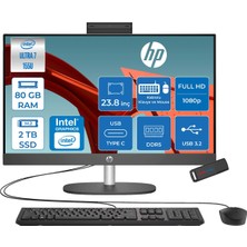 Hp Proone 240 G10 Intel® Core™ Ultra 7 155U 4,8 Ghz 80GB Ddr5 2tb SSD 23.8" Fhd (1920 x 1080), Ips,wled 250 Nits Freedos Siyah Allınone Bilgisayar D1BC2ETF29+ZETTAUSBBELLEK