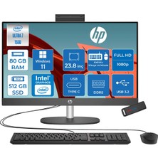 Hp Proone 240 G10 Intel® Core™ Ultra 7 155U 4,8 Ghz 80GB Ddr5 512GB SSD 23.8" Fhd (1920 x 1080), Ips,wled 250 Nits WIN11PRO Siyah Allınone Bilgisayar D1BC2ETP27+ZETTAUSBBELLEK