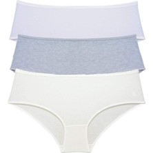 Miray Life 3 Adet Kadın Yüksek Bel Bato Külot Beyaz Gri Krem