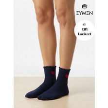 Eymen Socks 6 Çift Lacivert Kalp Desenli Yarım Konç Kadın Çorap Pamuklu Premium Kalite