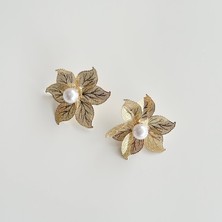 Vesce Atelier Inci Detaylı Gold Çiçek Küpe