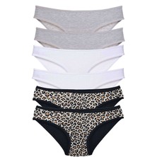 Miray Life 6 Adet Likralı Kadın Slip Külot Leopar Gri Beyaz