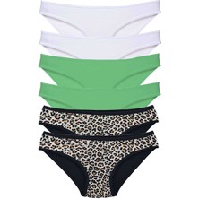 Miray Life 6 Adet Likralı Kadın Slip Külot Leopar Beyaz Yeşil
