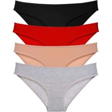 Miray Life 4 Adet Süper Eko Set Likralı Kadın Slip Külot Siyah Kırmızı Ten Gri