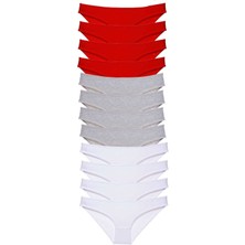 Miray Life 12 Adet Süper Eko Set Likralı Kadın Slip Külot Kırmızı Gri Beyaz