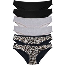 Miray Life 6 Adet Likralı Kadın Slip Külot Leopar Siyah Gri