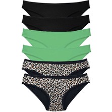 Miray Life 6 Adet Likralı Kadın Slip Külot Leopar Siyah Yeşil