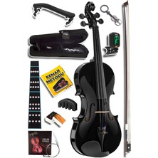 Full Siyah Keman Seti 4/4 Yastık, Tuner, Susta, Yedek Teller, Reçine, Çanta