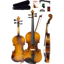 Parlak 4/4 Hareli Yetişkin Keman Seti, Full Set, Profesyonel Ses Kalitesi