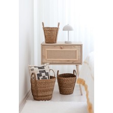Greenvila Boho Hasır Sepet 3’lü Set | Küçük, Orta, Büyük Boy El Yapımı Doğal Sepet