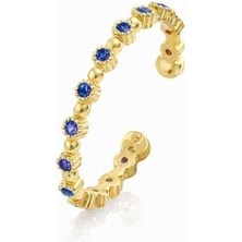 Brezza Lusso Jewelry 925 Ayar Mavi Taşlı Sıralı Ayarlanabilir Kadın Yüzük