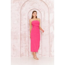 Darlin Moda Kadın Bodycon Straplez Bürümcük Midi Elbise