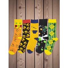 G Socks Pizza, Hamburger, Noodle, Mojito ve Limon Desenli 5'li Renkli Çorap Seti