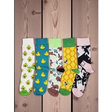 G Socks Avokado, Ördek, Tavşan, Arı ve Kedi Desenli 5'li Renkli Çorap Seti