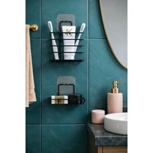 Karteya Paslanmaz Metal Banyo Duvar Organizeri - Yapışkanlı Diş Fırçalık ve Sabunluk Seti - 2'li Süper Set