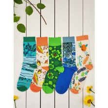 G Socks 5'li Yosun, Yaprak, Uğur Böceği, Sarmaşık ve Portalak Kuş Desenli Renkli Çorap Seti