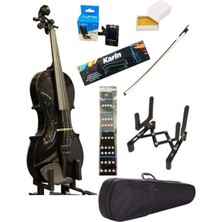 Tam Boy Siyah Keman Seti: Çanta, Yay, Reçine, Stand, Yastık, Tuner, Nota Sticker