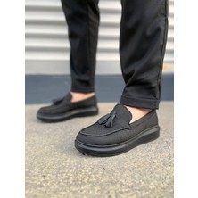 Zapatos JY154 Blaze Bağcıksız Püsküllü Keten Erkek Günlük Spor Klasik Ayakkabı Kst - Siyah
