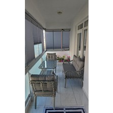 Tu Tienda Kaş Galvaniz Borulu 2+1+1+Sehpa Bahçe Balkon Mobilyası,gri Rattan/gri Kumaş