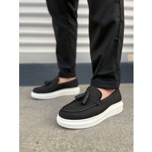 Zapatos JY154 Blaze Bağcıksız Püsküllü Keten Erkek Günlük Spor Klasik Ayakkabı Kbt - Siyah