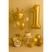 Beren Parti 1 Yaş Doğum Günü Gold Taç Folyo Balon Seti | Rakam Balon ve Konfetili Balon Dahil 1 Adet