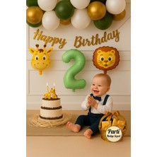 Safari Temalı 2 Yaş Doğum Günü Balon Seti | Aslan Zürafa Folyo Balon + Happy Birthday Yazısı