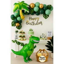 Yeşil Dinozor Temalı Doğum Günü Balon Seti | Palmiye Folyo + Happy Birthday Yazısı + Balon Zinciri