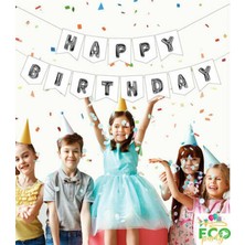 Beyaz Silver Happy Birthday Zarflı Banner