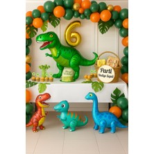 Dinozor Temalı 6 Yaş Doğum Günü Balon Seti | 4 Folyo Dinozor + Rakam Balon + Yeşil Turuncu Balonlar