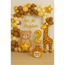 Beren Parti Ayı ve Zürafa Temalı Doğum Günü Parti Seti | Gold Renkli Balonlar, Balon Zinciri ve  İyi Ki Doğdun Yazısı