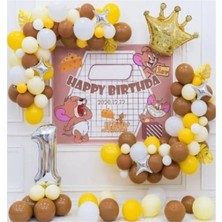 Sarı Kahverengi  Balonlu Kral Taç Folyolu Konsept Yaş Rakamlı Doğum Günü Parti Süsleme Seti