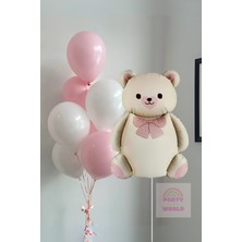 Beren Parti Krem Pembe Ayıcık Folyo Balon & 10’lu Pembe Beyaz Balon Seti Party World ile Eğlenceli Parti Dekorasyonu