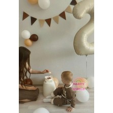 Pastel Retro Kahverengi Tonlar Flama 2 Yaş Folyo Balon Set 10 Adet Krem Lateks Balonlar