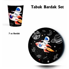 8'li Karton Set Tabak Bardak Uzay Tema