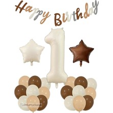 Tüm Yaşlar Retro Doğum Günü Seti; Krem Rakam Folyo, Banner, Yıldız Folyo ve Lateks Balon