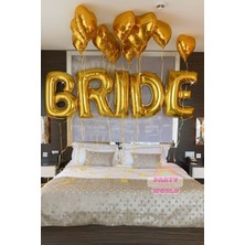Bride Oda Süsleme Seti Gold Yazı Balon + 10 Lu Golf Folyo Kalp Balon