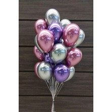 20 Li Gümüş Pembe Mor Krom Balon Seti (12 Inç)