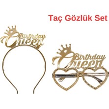 Brithday Queen Tac Gözlük Seti Brithday Queen Parti Aksesuar Taç Gözlük
