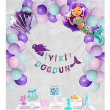 Kız Çocuklar Için Deniz Kızı Balonlu Iyiki Deniz Kızı Bannerlı Doğum Günü Parti Seti Süsü