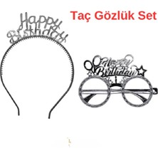 Gümüş Happy Birthday Tac Gözlük Seti Happy Birthday Parti Aksesuar Taç Gözlük