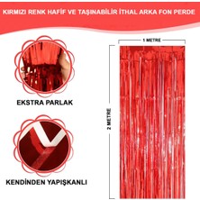 Kırmızı Renk Ekstra Metalize Parlak Saçaklı Arka Fon Perde Ithal A Kalite 1x2 Metre