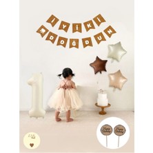 Krem Rakam Folyo Balon Retro Yıldız Folyo Balon Seti Kraft Iyiki Doğdun Yazı Banner