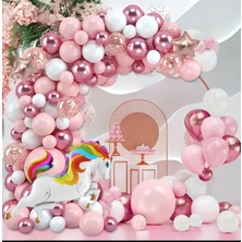 Parti Unicorn Folyo Balonlu Doğum Günü Konsepti Doğum Günü Seti