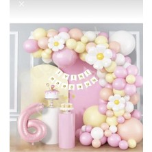 Beren Parti Pembe Sarı Renklerinde Papatya Temalı 6 Yaş Doğum Günü Parti Kutlama Seti Ebatlar ve Adet Sayısı