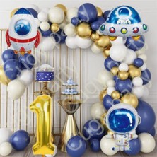 Beren Parti Astronot Uzay Mekiği ve Ufo Konseptili Lacivert Doğum Günü Parti Seti Yaş Seçenekli