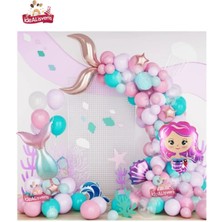 Kız Çocuklar Için Deniz Kızı Balon Pembe Mavi Balonlar Rose Kuyruk Folyo Seti Doğum Günü Parti Süsü