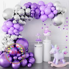 ^^ Doğum Günü Konsepti *lila*krom Mor*krom Gümüş* 60 Lı Balon Zinciri Parti Seti