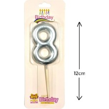 Büyük Boy 8 Rakam Gümüş Mum 12CM