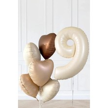 9 Yaş Retro Bej Yaş Balonlu Latte Bej Kahve Kalpli Retro Doğum Günü Yaş Balon Zincir Seti